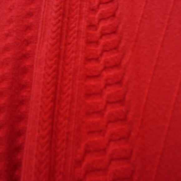 Solid Cable Knit Red Cardigan. Casual Open Front Long Sleeve. 2 Side Pockets - Picture 8 of 11